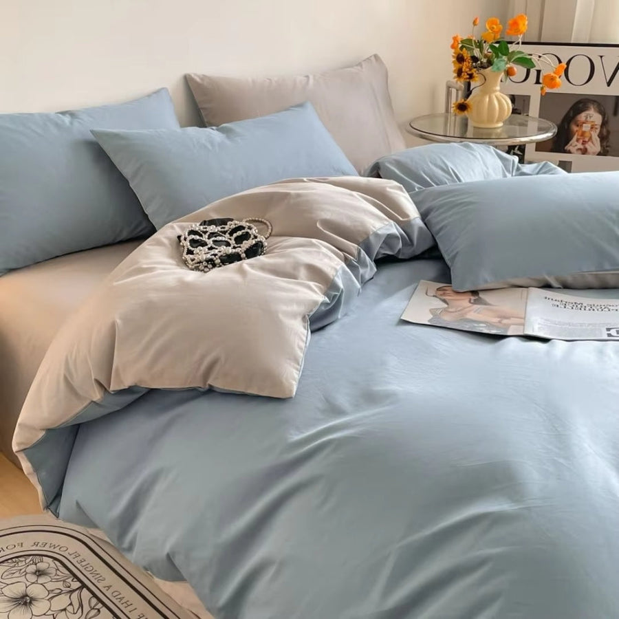 Cotton Duvet Cover Set 3 Pieces-Bedding & Bath > Bedding Sets-casanuva-Mist Blue-Full-casanuva
