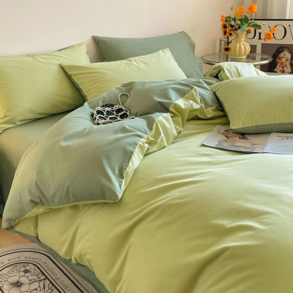 Cotton Duvet Cover Set 3 Pieces-Bedding & Bath > Bedding Sets-casanuva-Olive Glow-Full-casanuva