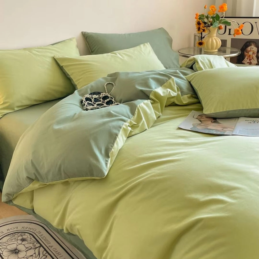 Cotton Duvet Cover Set 3 Pieces-Bedding & Bath > Bedding Sets-casanuva-Olive Glow-Full-casanuva