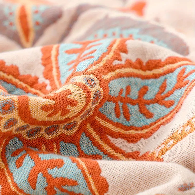 Cotton Floral Boho Blanket in Rustic Design-Bedding & Bath > Blankets-casanuva-casanuva