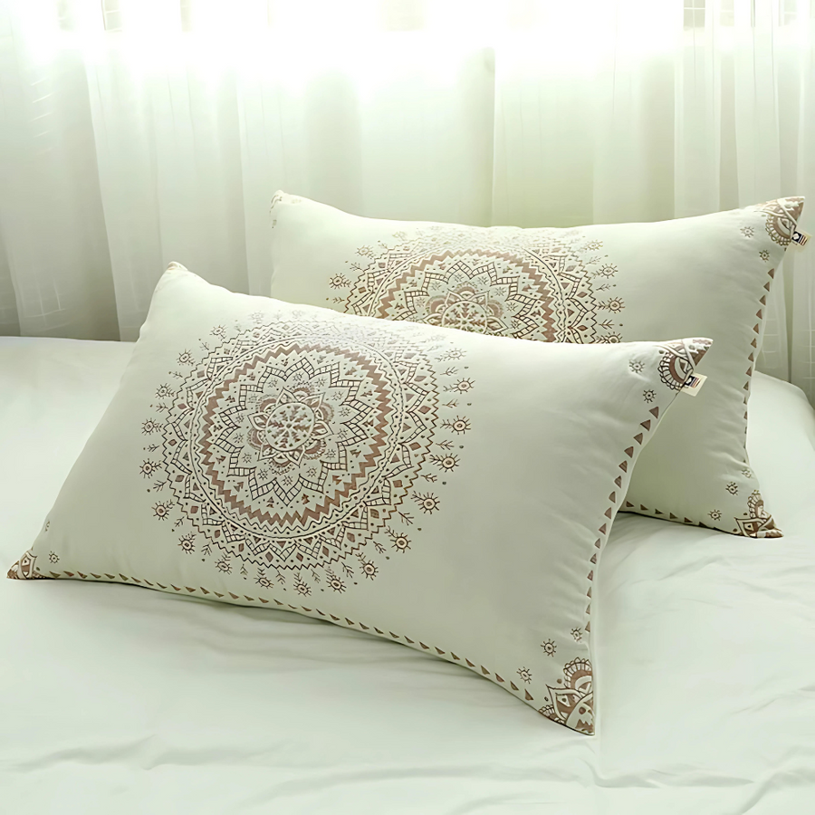 Cotton Gauze Mandala Pillowcases Set of 2-Bedding & Bath > Pillowcases-casanuva-Brown & Beige-19"x29"-casanuva