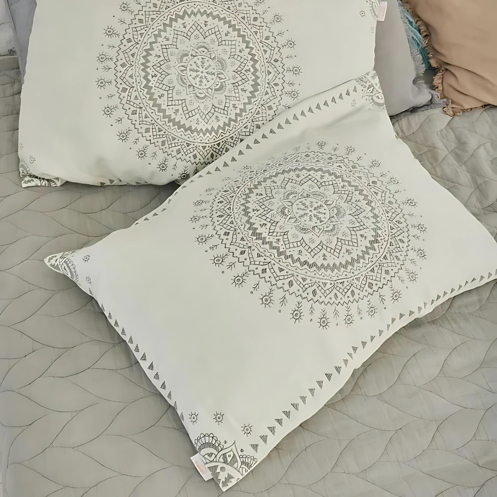 Cotton Gauze Mandala Pillowcases Set of 2-Bedding & Bath > Pillowcases-casanuva-Gray & Beige-19"x29"-casanuva