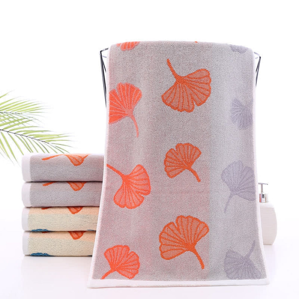Cotton Ginkgo Towel-Bedding & Bath > Bath Towels-casanuva-Gray & Orange-18"x30"-casanuva