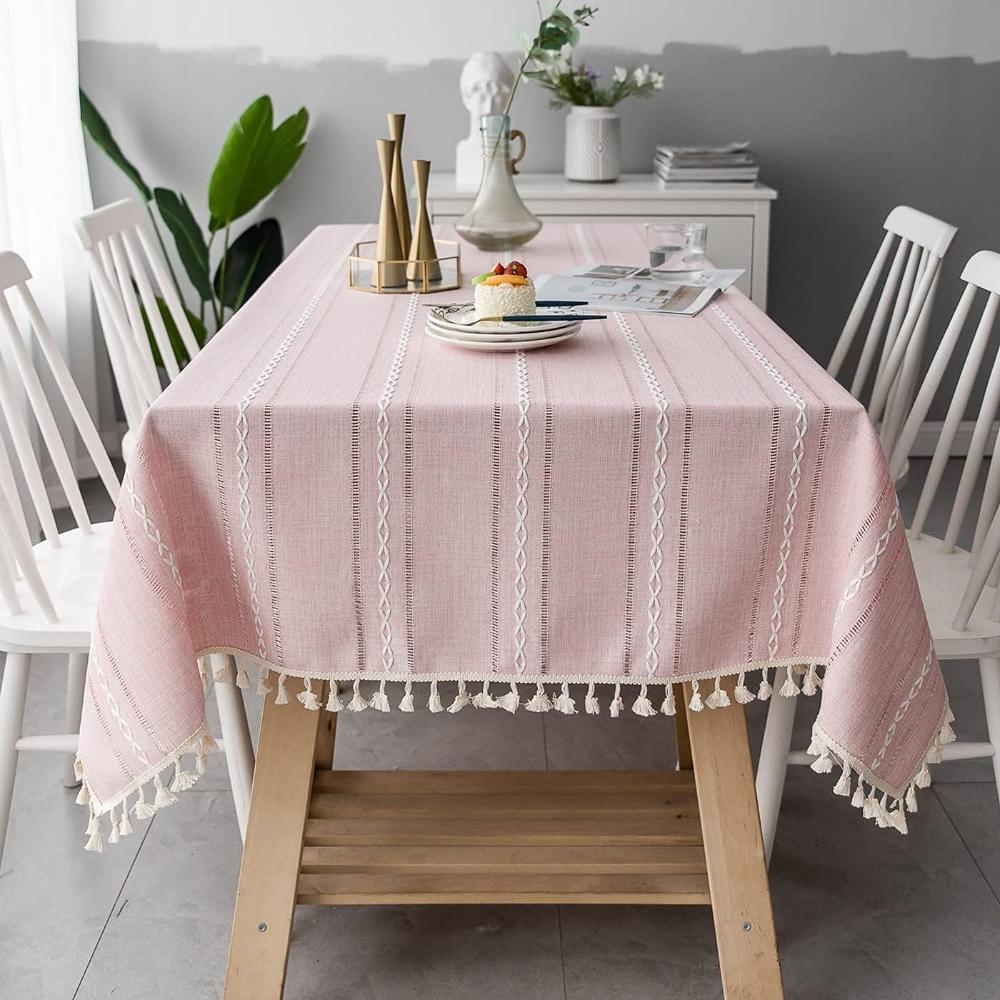 Cotton Linen Tablecloth Elegant Design-Covers & Textiles > Table Cloths-casanuva-Pink-39"x55"-casanuva