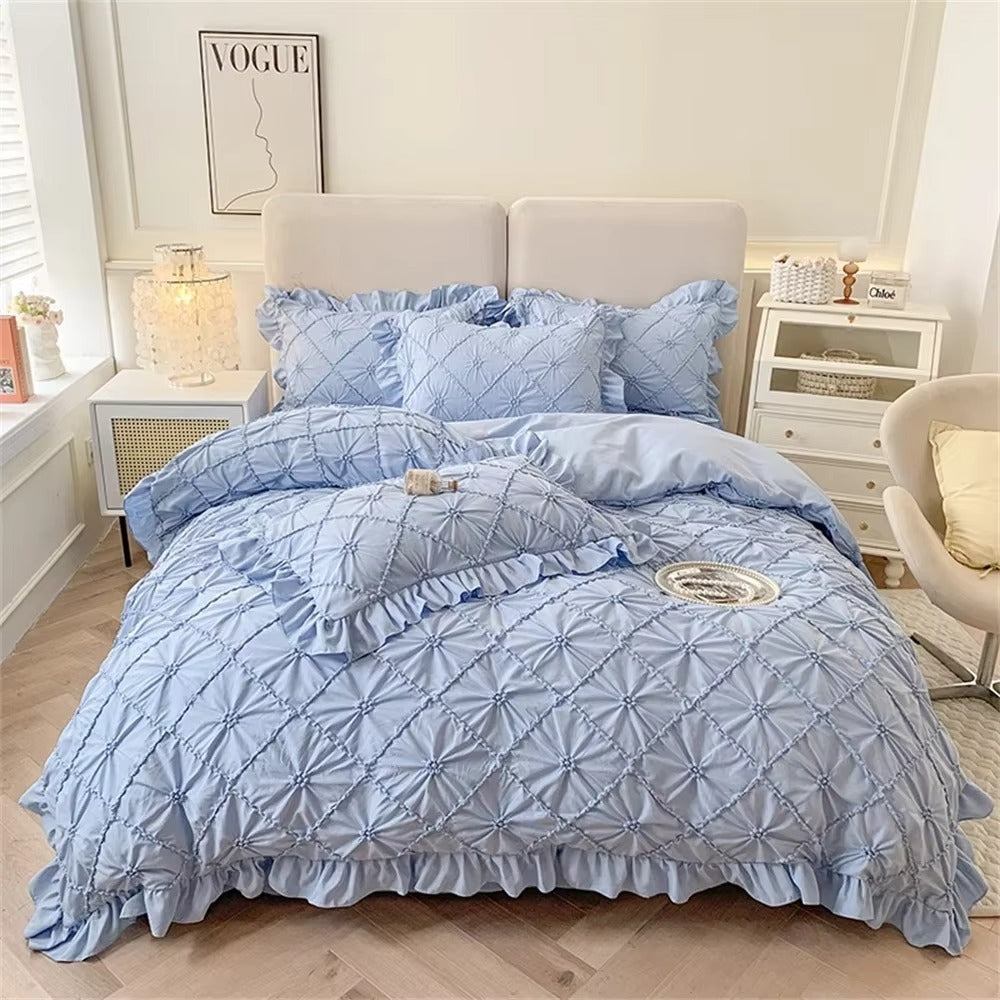 Cotton Plush Ruffle Bedding Set 4 Pieces-Bedding & Bath > Bedding Sets-casanuva-Blue-California King-casanuva