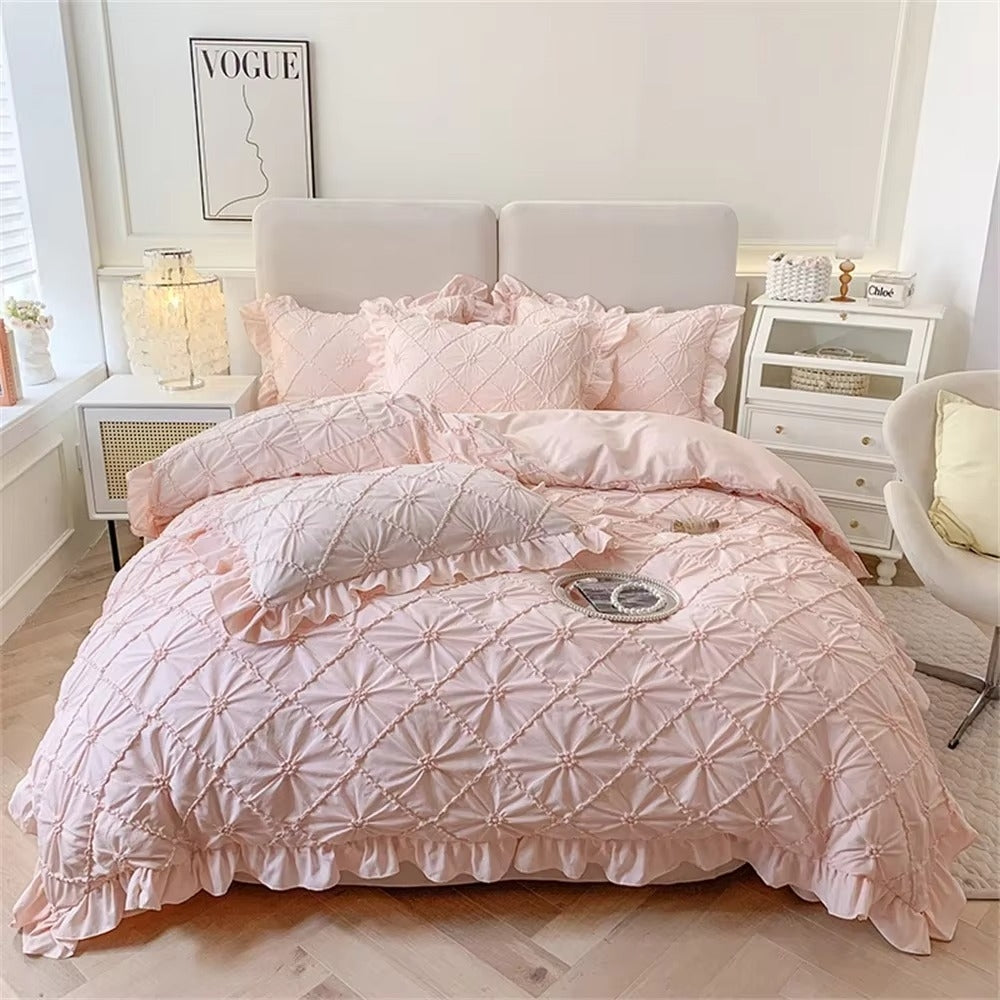 Cotton Plush Ruffle Bedding Set 4 Pieces-Bedding & Bath > Bedding Sets-casanuva-Pink-California King-casanuva