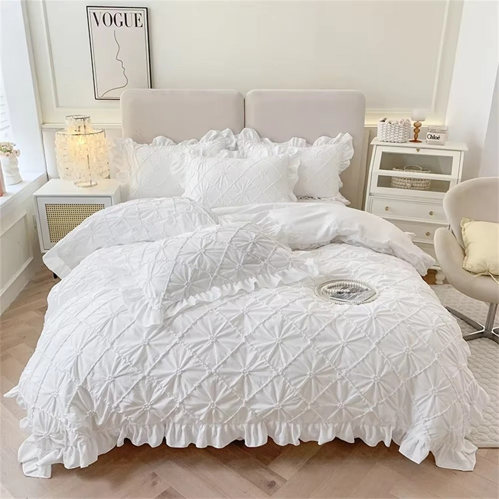 Cotton Plush Ruffle Bedding Set 4 Pieces-Bedding & Bath > Bedding Sets-casanuva-White-California King-casanuva