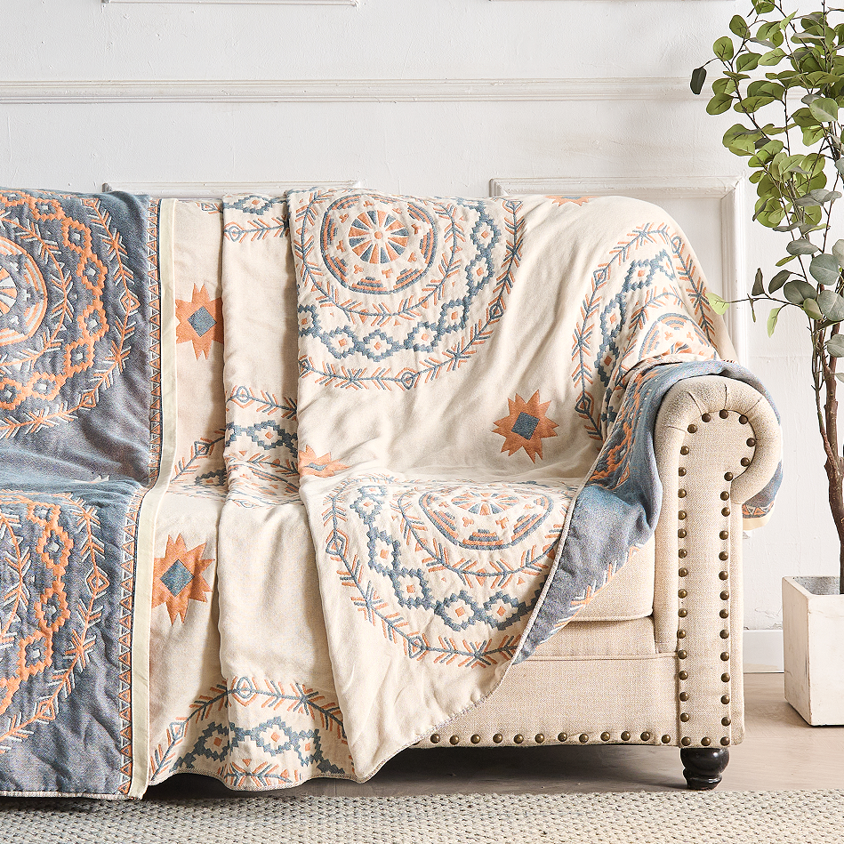 Cotton Throw Blanket with Serene Mandala Design-Bedding & Bath > Blankets-casanuva-casanuva