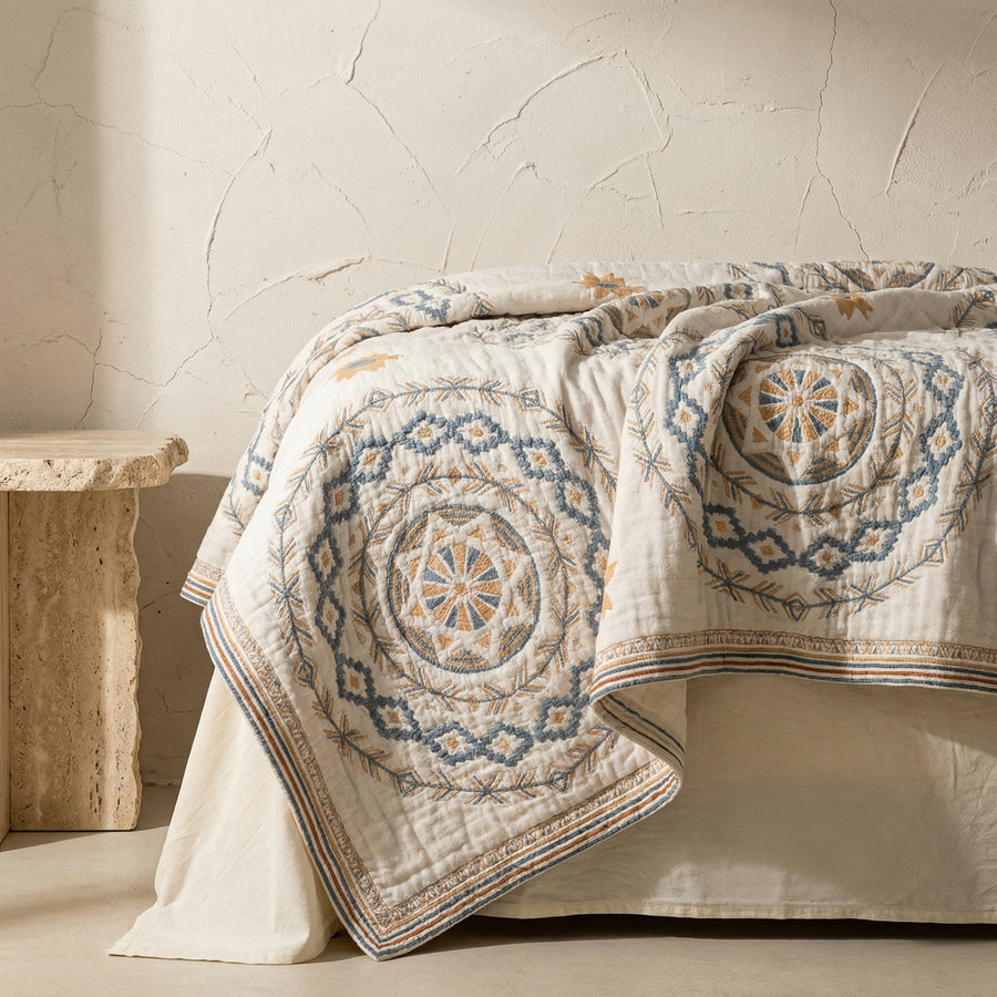 Cotton Throw Blanket with Serene Mandala Design-Bedding & Bath > Blankets-casanuva-casanuva