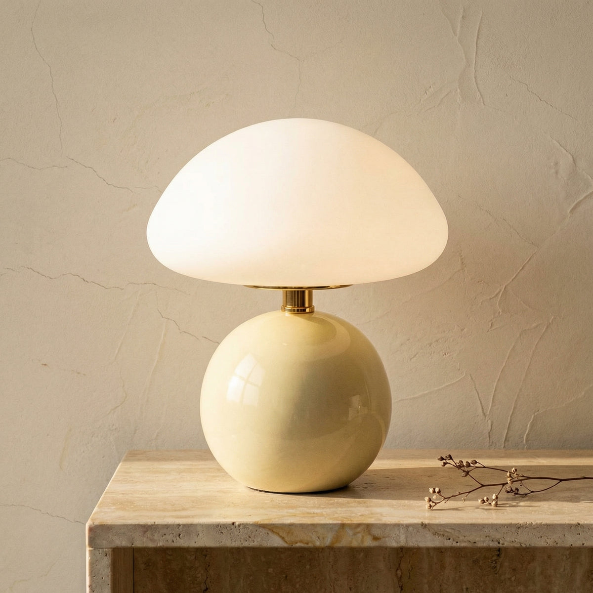 Cream Ceramic Mushroom Table Lamp-Lighting > Table Lamps-casanuva-casanuva