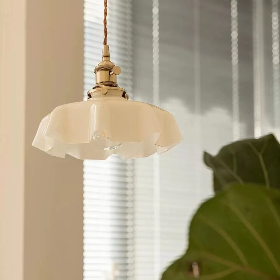 Cream Flower Glass Pendant Light-Lighting > Chandeliers & Pendant Lights-casanuva-casanuva
