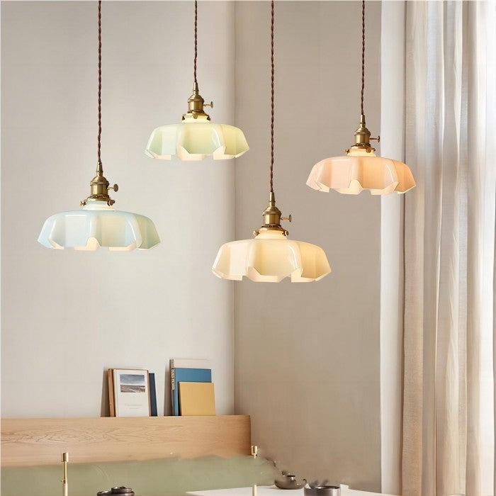 Cream Flower Glass Pendant Light-Lighting > Chandeliers & Pendant Lights-casanuva-casanuva