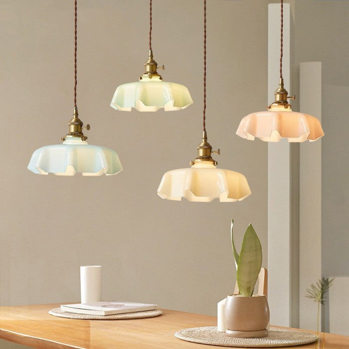 Cream Flower Glass Pendant Light-Lighting > Chandeliers & Pendant Lights-casanuva-casanuva