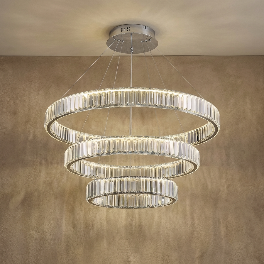 Crystal Circular Hanging Chandelier-Lighting > Chandeliers & Pendant Lights-casanuva-40x60x80cm-Chrome-Warm Light-casanuva