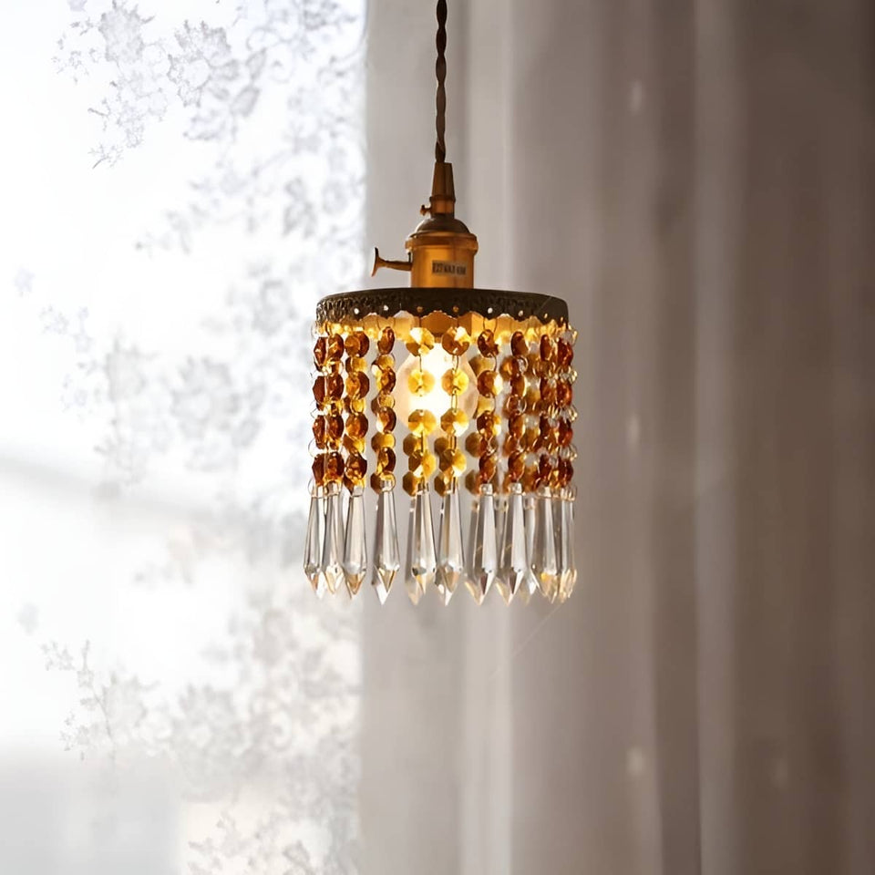 Crystal Fringe Brass Pendant Light-Lighting > Chandeliers & Pendant Lights-casanuva-casanuva