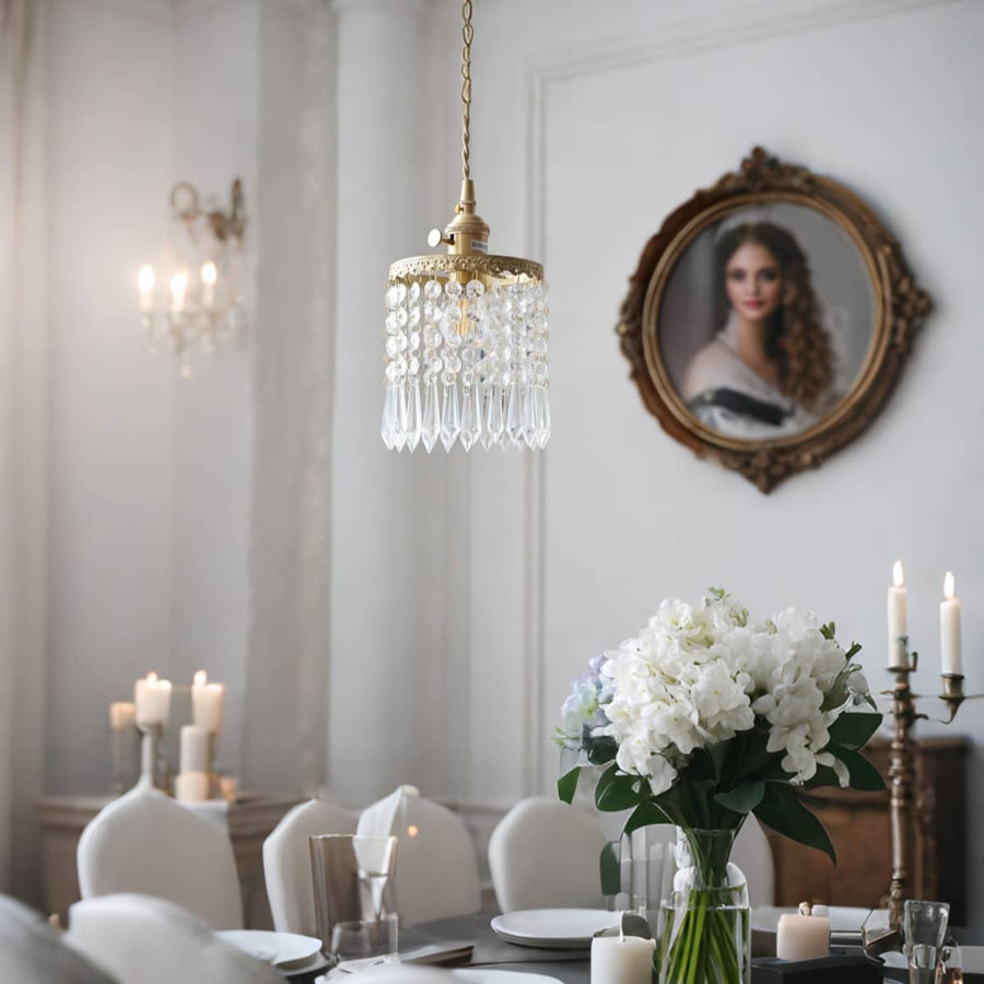 Crystal Fringe Brass Pendant Light-Lighting > Chandeliers & Pendant Lights-casanuva-casanuva