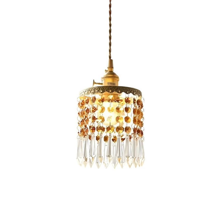 Crystal Fringe Brass Pendant Light-Lighting > Chandeliers & Pendant Lights-casanuva-Amber-casanuva