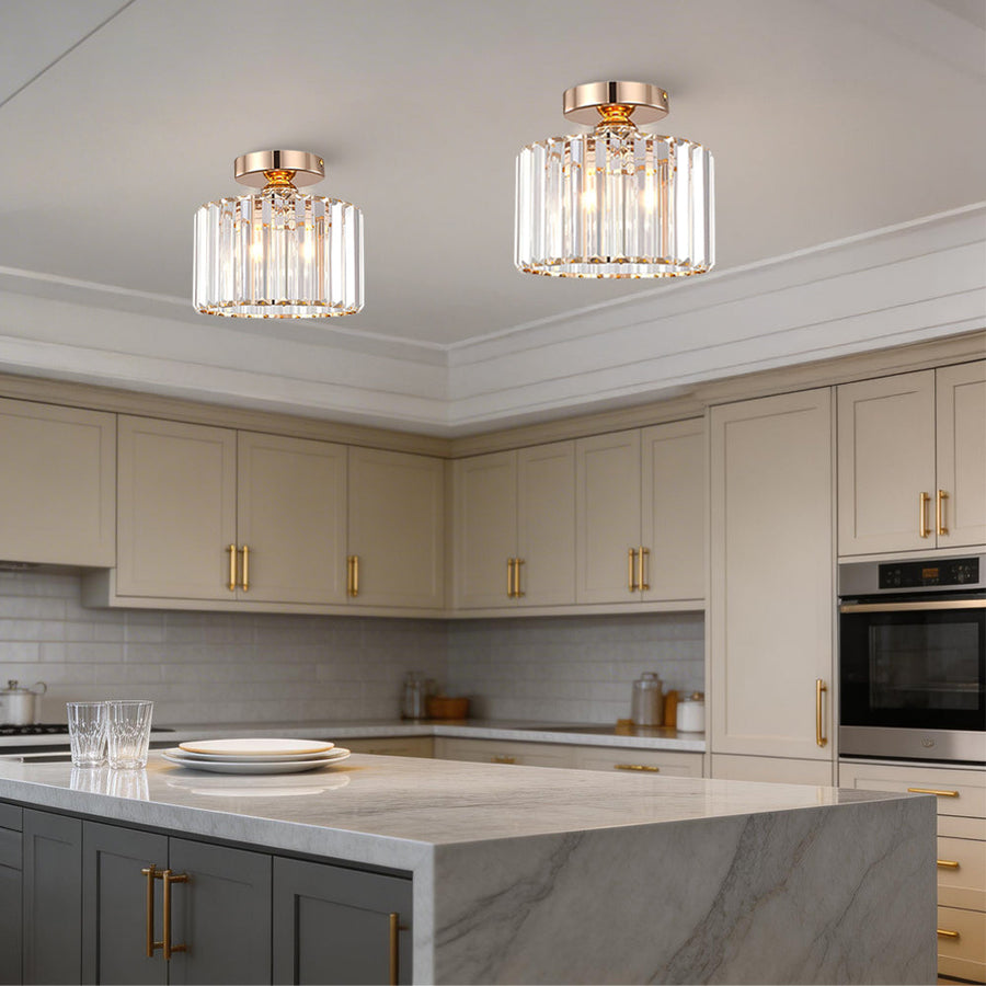 Crystal Semi Flush Mount Ceiling Light for Living Room-Lighting > Ceiling Lights-casanuva-Gold-D22*H13cm-2 Pieces- Save £4-casanuva