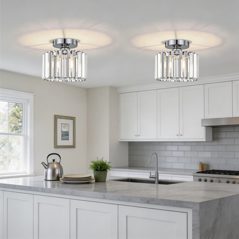 Crystal Semi Flush Mount Ceiling Light for Living Room-Lighting > Ceiling Lights-casanuva-Silver-D22*H13cm-2 Pieces- Save £4-casanuva