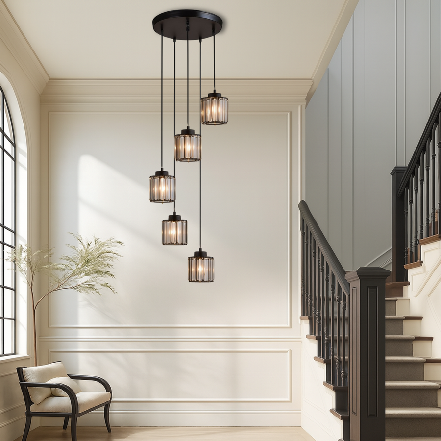 Crystal Stair Chandelier-Lighting > Chandeliers & Pendant Lights-casanuva-5 Heads-Tri-Color Dimmable-casanuva