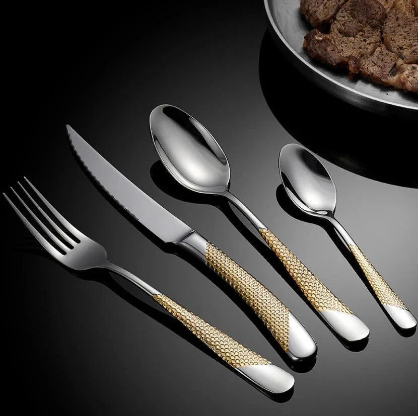 Cutlery Set with Textured Design-Kitchen & Dining > Cutlery-casanuva-Gold-16 Pieces Set-casanuva