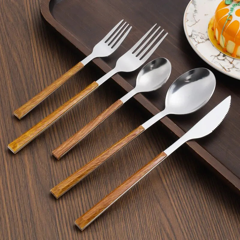 Cutlery Set with Wood-Inspired Handles for Stylish Dining-Kitchen & Dining > Cutlery-casanuva-casanuva