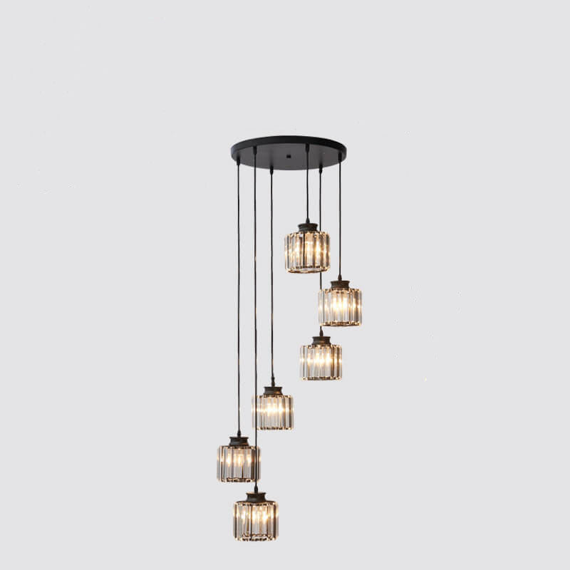 Cylindrical Crystal 6-Light Stairway Chandelier-Lighting > Chandeliers & Pendant Lights-casanuva-casanuva