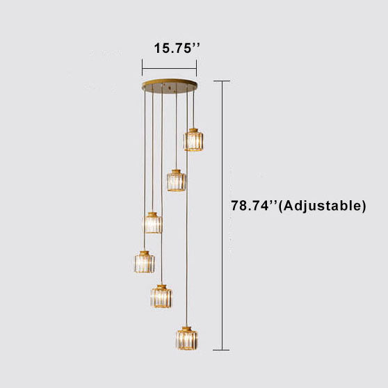 Cylindrical Crystal 6-Light Stairway Chandelier-Lighting > Chandeliers & Pendant Lights-casanuva-casanuva