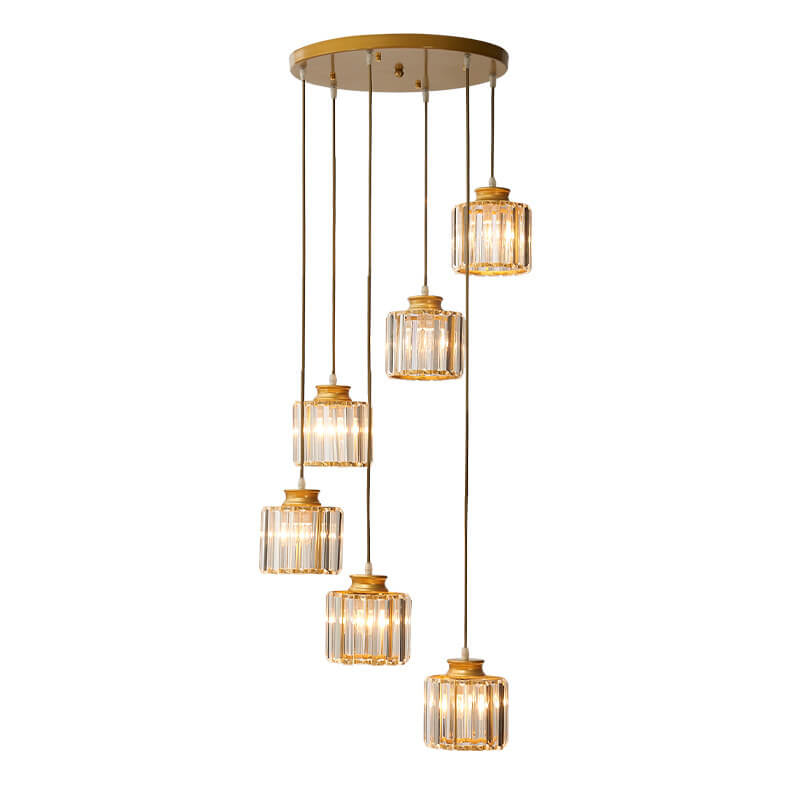 Cylindrical Crystal 6-Light Stairway Chandelier-Lighting > Chandeliers & Pendant Lights-casanuva-casanuva