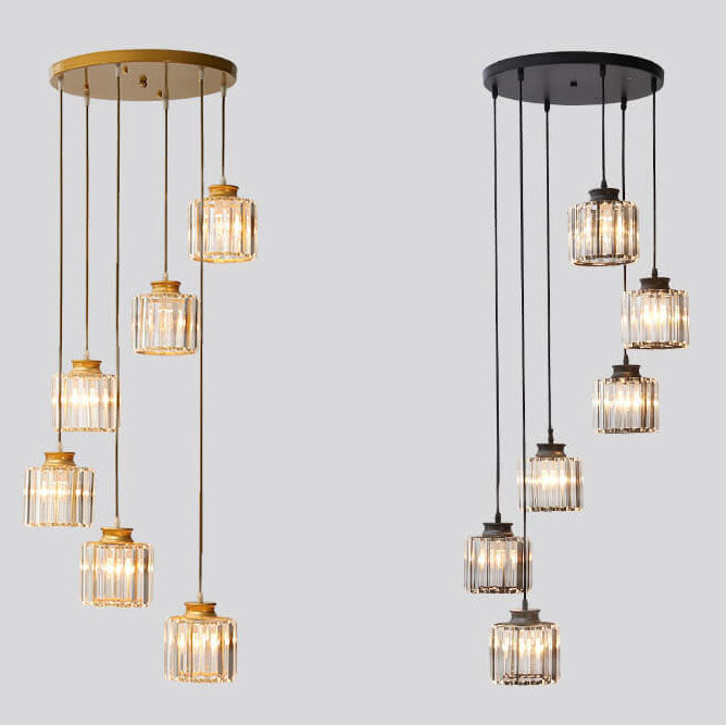Cylindrical Crystal 6-Light Stairway Chandelier-Lighting > Chandeliers & Pendant Lights-casanuva-casanuva