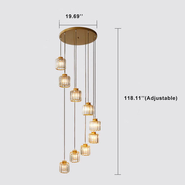 Cylindrical Crystal 6-Light Stairway Chandelier-Lighting > Chandeliers & Pendant Lights-casanuva-casanuva