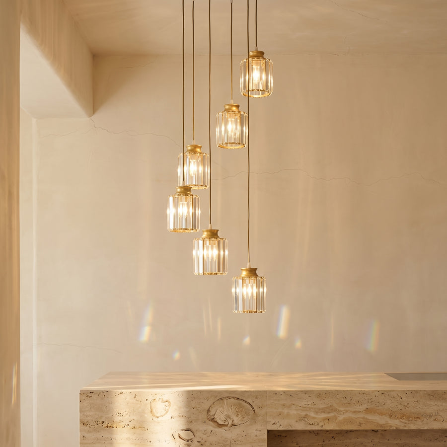 Cylindrical Crystal 6-Light Stairway Chandelier-Lighting > Chandeliers & Pendant Lights-casanuva-casanuva