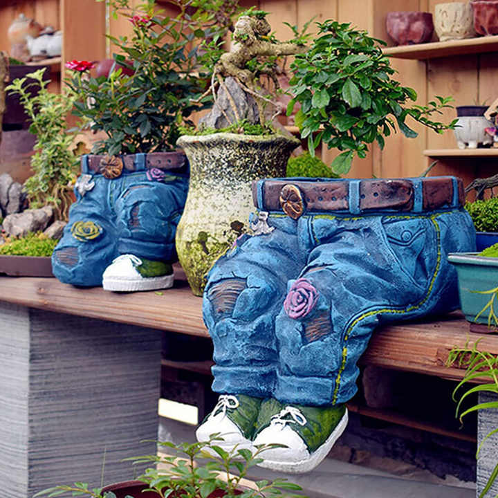 Denim Flower Pot Sculptural Resin Planter for Succulents-Home Decor > Decorative Accessories-casanuva-casanuva