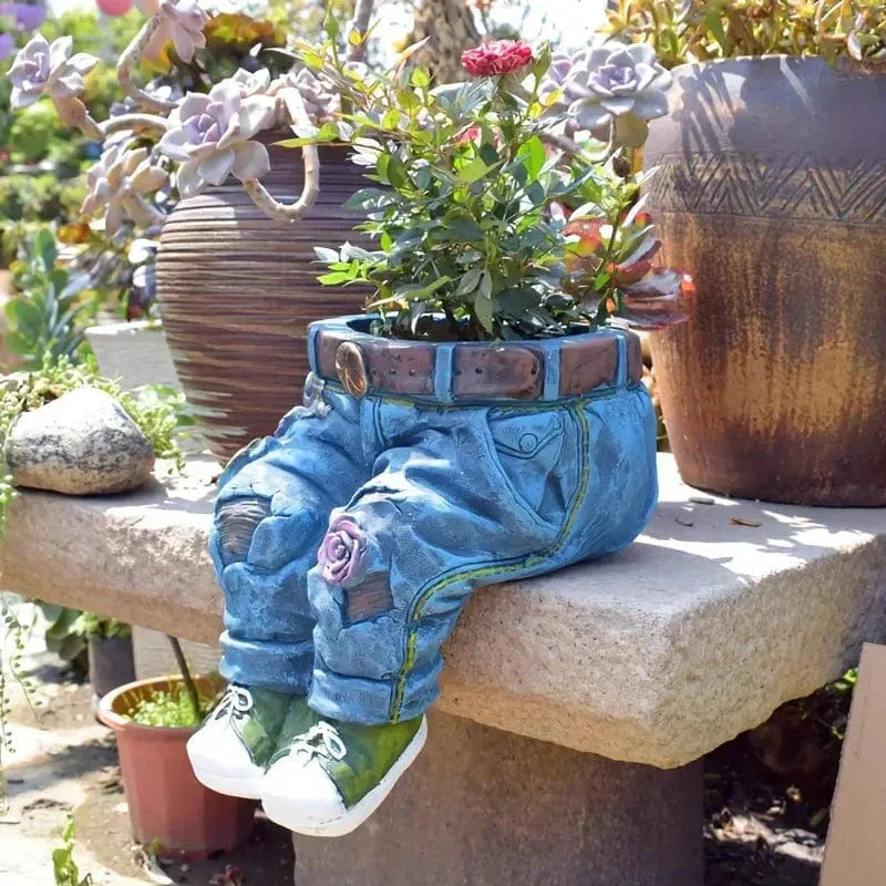 Denim Flower Pot Sculptural Resin Planter for Succulents-Home Decor > Decorative Accessories-casanuva-casanuva