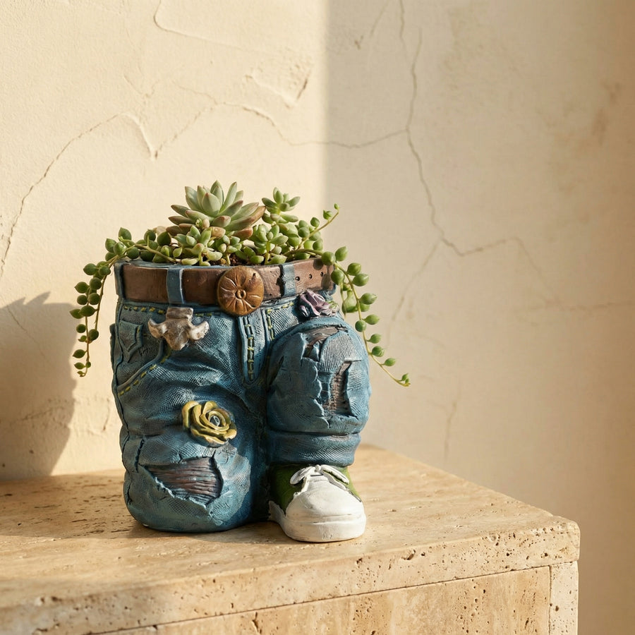 Denim Flower Pot Sculptural Resin Planter for Succulents-Home Decor > Decorative Accessories-casanuva-casanuva