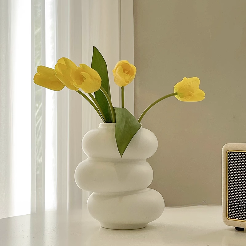 Donut Vase Flower Arrangement Set-Home Decor > Vases-casanuva-A-Yellow Tulips-casanuva