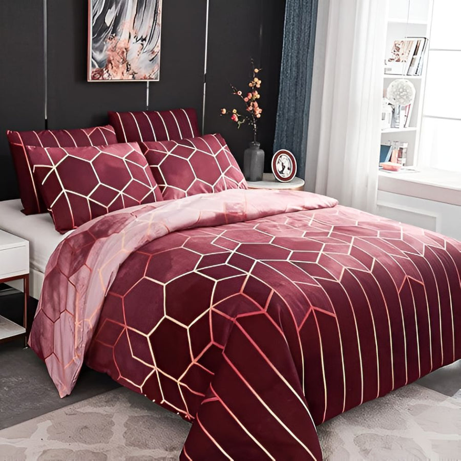 Duvet Cover Set 3 Piece Golden Cosmo Design-Bedding & Bath > Bedding Sets-casanuva-casanuva