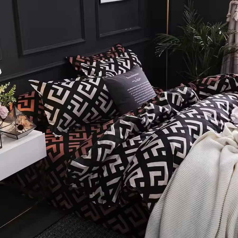 Duvet Cover Set 3 Piece Noir Enigma Design-Bedding & Bath > Bedding Sets-casanuva-casanuva