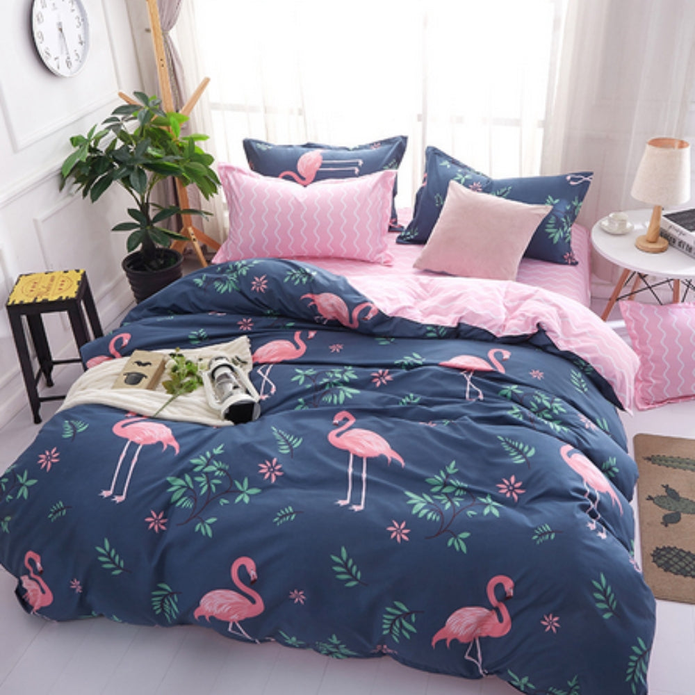 Duvet Cover Set 3 Pieces Flamingo Oasis Design-Bedding & Bath > Bedding Sets-casanuva-Twin(55"x83")-casanuva