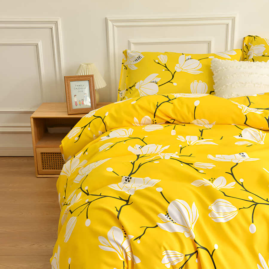 Duvet Cover Set Yellow Blossom 3 Piece-Bedding & Bath > Bedding Sets-casanuva-casanuva