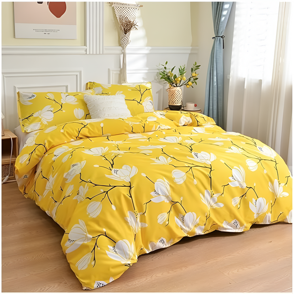Duvet Cover Set Yellow Blossom 3 Piece-Bedding & Bath > Bedding Sets-casanuva-Full-casanuva