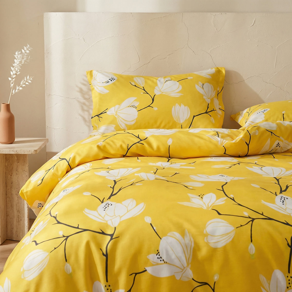 Duvet Cover Set Yellow Blossom 3 Piece-Bedding & Bath > Bedding Sets-casanuva-casanuva
