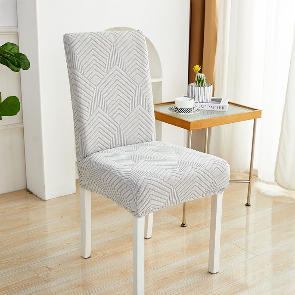 Elastic Jacquard Chair Cover-Covers & Textiles > Chair Covers-casanuva-Chevron Maze-Soft White-casanuva