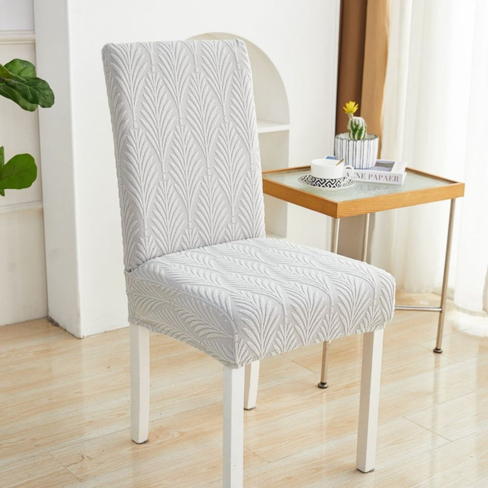 Elastic Jacquard Chair Cover-Covers & Textiles > Chair Covers-casanuva-Palm Weave-Soft White-casanuva