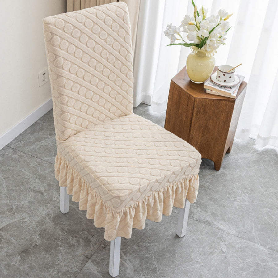 Embossed Oval Knitting Chair Cover-Covers & Textiles > Chair Covers-casanuva-With Ruffles-Cream Beige-casanuva