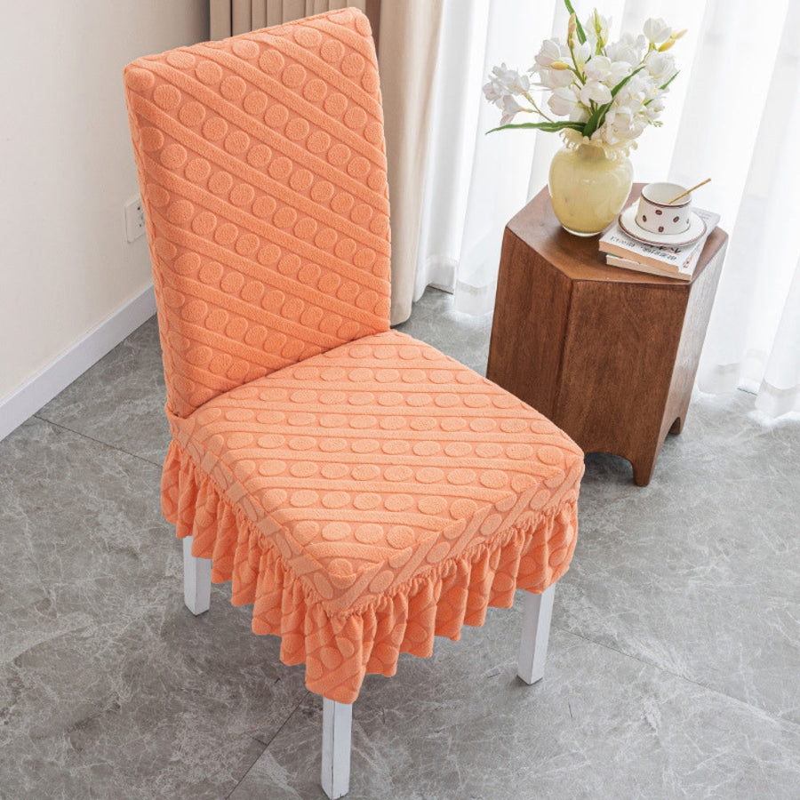 Embossed Oval Knitting Chair Cover-Covers & Textiles > Chair Covers-casanuva-With Ruffles-Peach Orange-casanuva