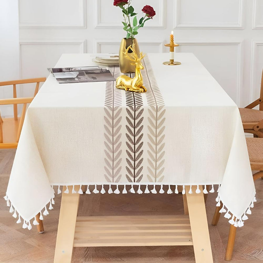 Embroidered Tablecloth with Elegant Leaf Design-Covers & Textiles > Table Cloths-casanuva-casanuva