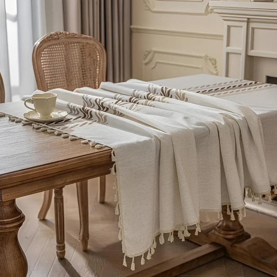 Embroidered Tablecloth with Elegant Leaf Design-Covers & Textiles > Table Cloths-casanuva-casanuva