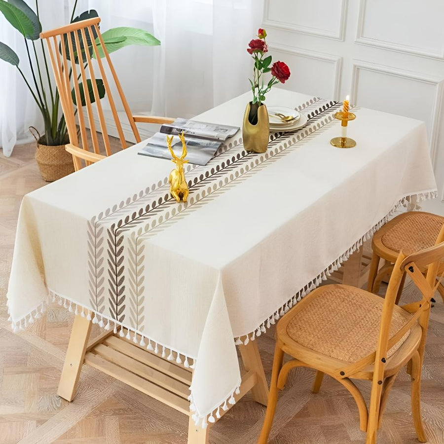 Embroidered Tablecloth with Elegant Leaf Design-Covers & Textiles > Table Cloths-casanuva-casanuva