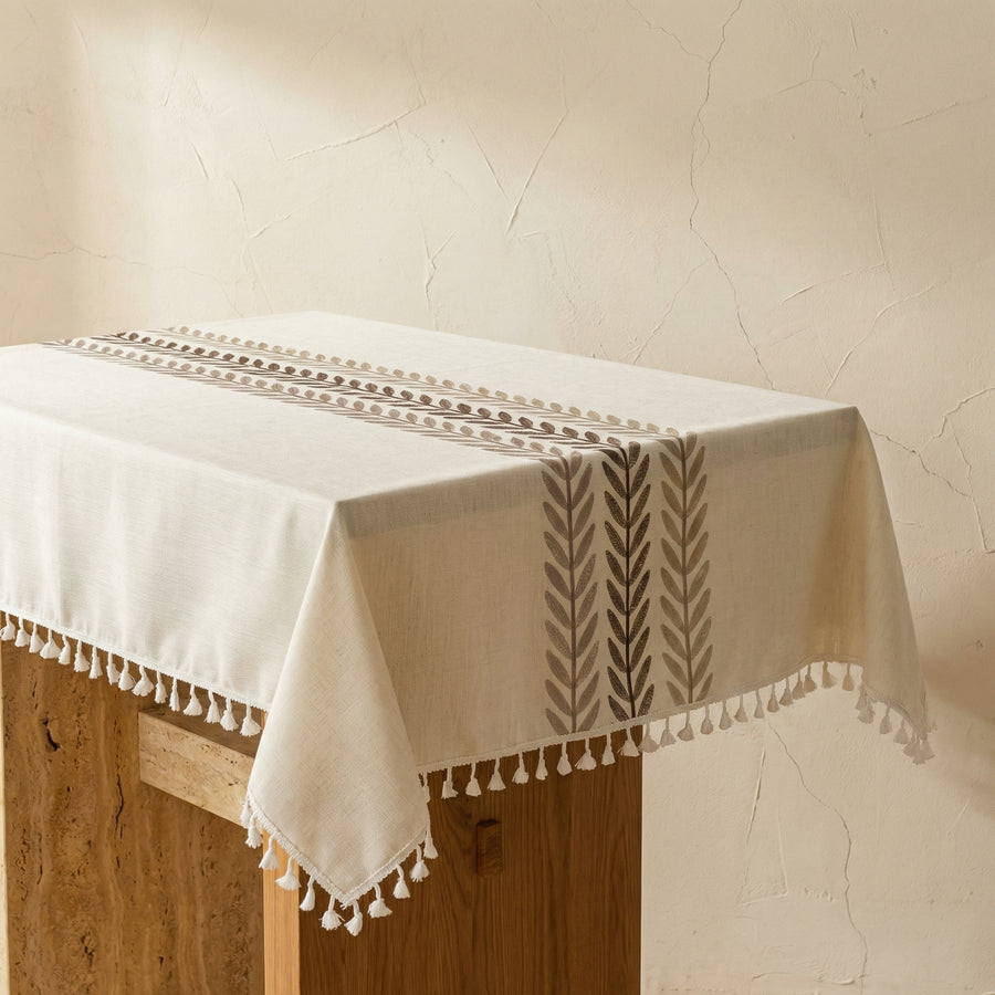 Embroidered Tablecloth with Elegant Leaf Design-Covers & Textiles > Table Cloths-casanuva-casanuva
